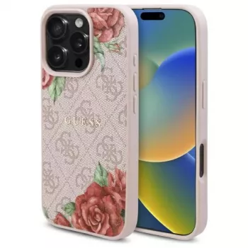 Guess GUHMP16XP4ROPEMCP iPhone 16 Pro Max 6,9 inch husă rigidă roz 4G Flowers Print MagSafe
