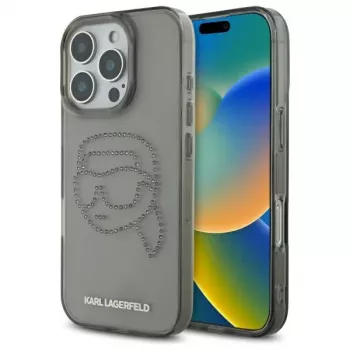Husă Karl Lagerfeld IML Rhinestones Karl Head pentru iPhone 16 Pro Max (neagră)
