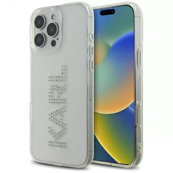 Karl Lagerfeld IML Rhinestones Logo husă pentru iPhone 16 Pro, transparent