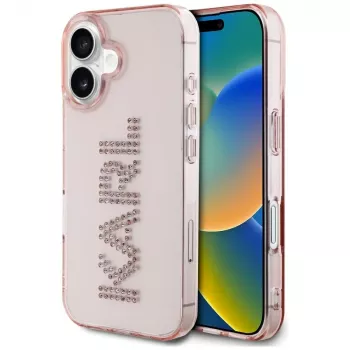 Karl Lagerfeld IML Rhinestones Logo capac spate pentru iPhone 16, roz