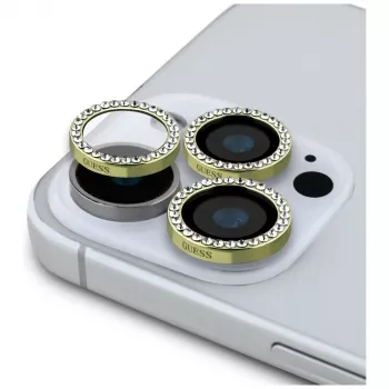 Guess BP Rhinestone set 2 în 1 protecție ecran și lentilă cameră pentru iPhone 16 Pro Max auriu