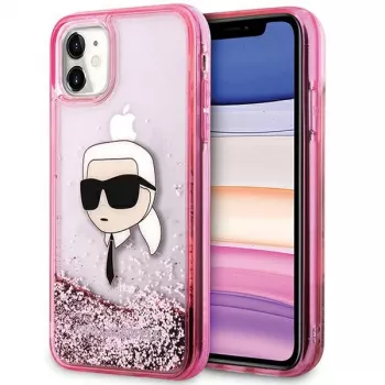 Husă rigidă Karl Lagerfeld KLHCN61LNKHCP pentru iPhone 11/XR, roz, Glitter Karl Head