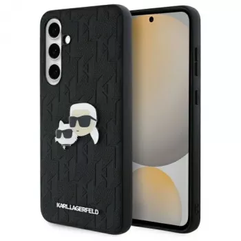 Husă rigidă Karl Lagerfeld KLHCS24FEPGKLKCPK pentru Samsung Galaxy S24 FE neagră Monogram Karl & Choupette Head Pin