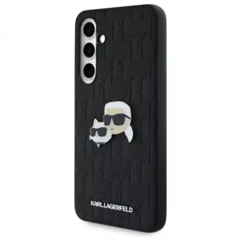Husă rigidă Karl Lagerfeld KLHCS24FEPGKLKCPK pentru Samsung Galaxy S24 FE neagră Monogram Karl & Choupette Head Pin