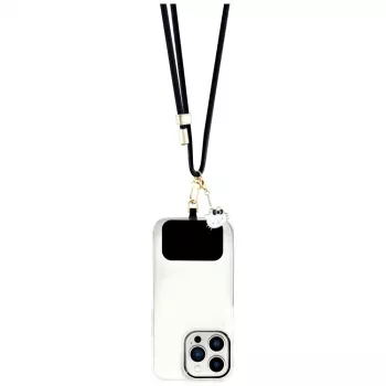 HELLO KITTY Bretea universală pentru telefon cu patch & breloc cap Kitty Negru