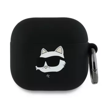 Karl Lagerfeld KLA4RUNCHK Husă AirPods 4 neagră silicon Choupette Head 3D