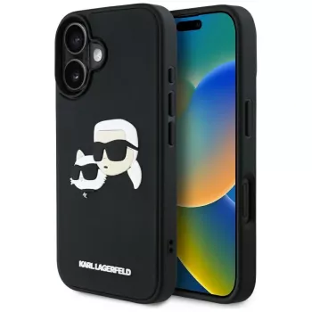 KARL LAGERFELD HC 3D Rubber DoubleHeads Husă pentru iPhone 16, negru