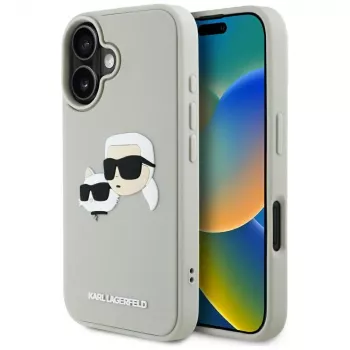 KARL LAGERFELD HC 3D Rubber DoubleHeads Husă pentru Apple iPhone 16 - bej