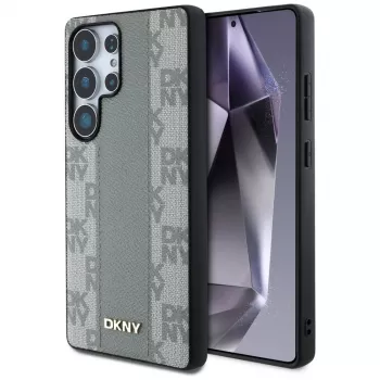 Husă MagSafe DKNY din piele cu model în carouri pentru Samsung Galaxy S25 Ultra - Taupe