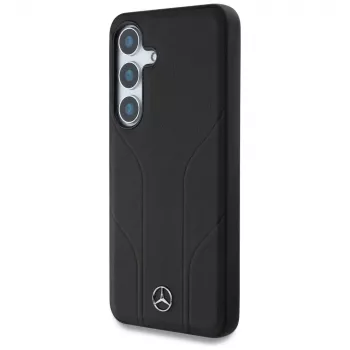 Husă MERCEDES-BENZ din piele cu linii în relief MagSafe pentru Samsung Galaxy S25+ neagră