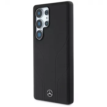 Husă MERCEDES-BENZ din piele cu linii în relief MagSafe pentru Samsung Galaxy S25 Ultra neagră