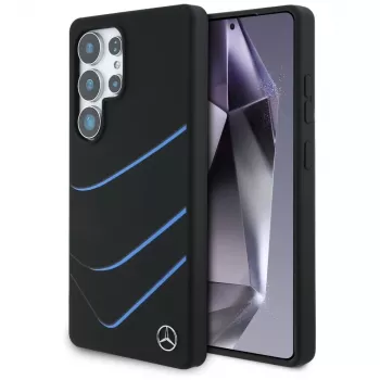 Husă MagSafe MERCEDES-BENZ din silicon cu curbe contrastante pentru Samsung Galaxy S25 Ultra neagră
