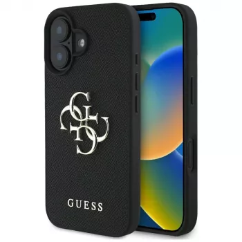 Husă Guess Grained Big 4G Logo Small Classic Logo pentru iPhone 16 (negru)