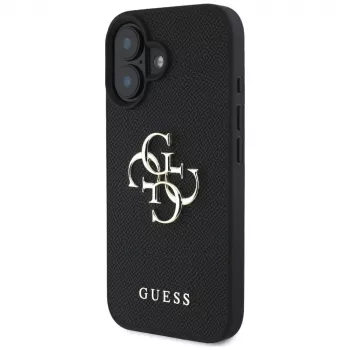 Husă Guess Grained Big 4G Logo Small Classic Logo pentru iPhone 16 (negru)
