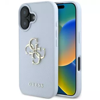 Carcasă spate Guess Grained Big 4G Logo Small Classic Logo pentru Apple iPhone 16 - albastru