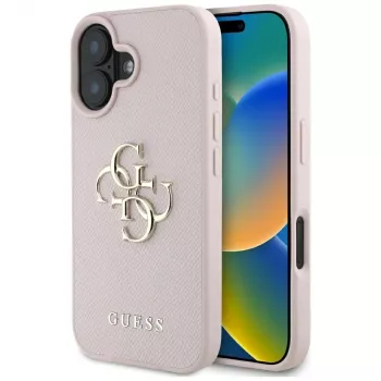 Carcasă spate Guess Grained Big 4G Logo Small Classic Logo pentru Apple iPhone 16 - roz