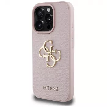 Carcasă spate Guess Grained Big 4G Logo Small Classic Logo pentru Apple iPhone 16 Pro (roz)