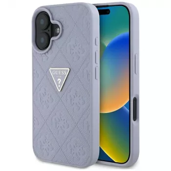 Husă Guess Hot Stamp 4G Pattern Triangle Metal Logo pentru iPhone 16 (mov)