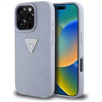 Husă Guess Hot Stamp 4G Pattern Triangle Metal Logo pentru iPhone 16 Pro Max (mov)