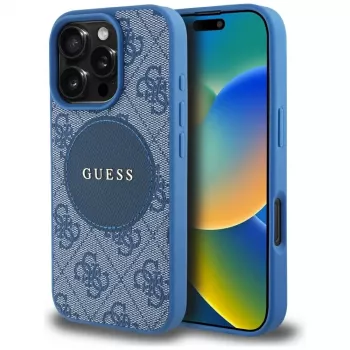 Husă MagSafe Guess 4G Circle Classic Logo pentru iPhone 16 Pro Max, albastru