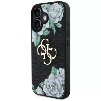 Husă Guess Grained Roses Big 4G Logo pentru Apple iPhone 16, neagră