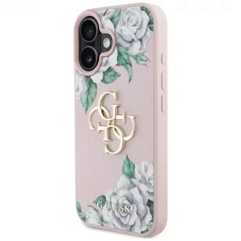 Husă Guess Grained Roses Big 4G Logo pentru Apple iPhone 16 - roz