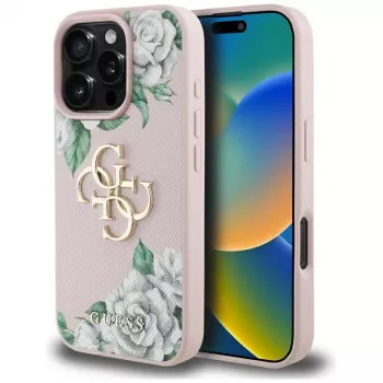 Husă Guess Grained Roses Big 4G Logo pentru iPhone 16 Pro Max - roz