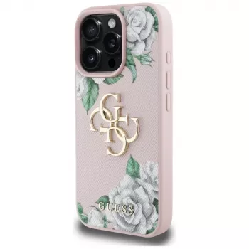Husă Guess Grained Roses Big 4G Logo pentru iPhone 16 Pro Max - roz