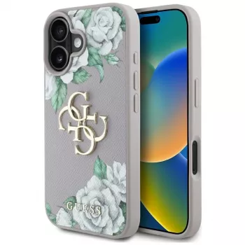 Husă Guess Grained Roses Big 4G Logo pentru Apple iPhone 16 - mov