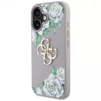 Husă Guess Grained Roses Big 4G Logo pentru Apple iPhone 16 - mov