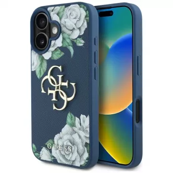 Husă Guess Grained Roses Big 4G Logo pentru Apple iPhone 16 - albastru