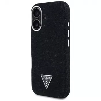 Husă MagSafe Guess Denim Triangle Logo pentru iPhone 16 neagră