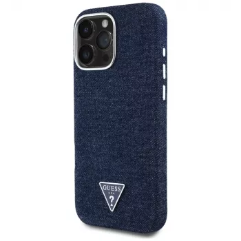 Husă MagSafe Guess Denim Triangle Logo pentru iPhone 16 Pro albastru