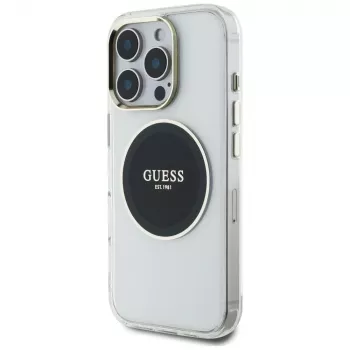 Husă MagSafe Guess IML Metal Colored Circle Classic Logo pentru iPhone 16 Pro (neagră)