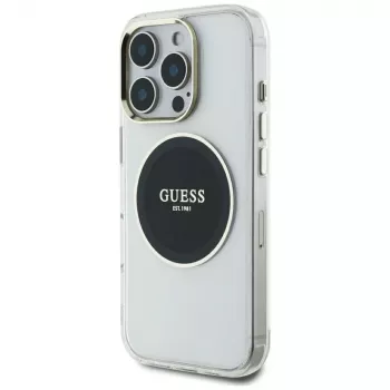 Husă MagSafe Guess IML Metal Colored Circle Classic Logo pentru iPhone 16 Pro Max (neagră)
