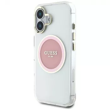 Husă MagSafe Guess IML Metal Colored Circle Classic Logo pentru iPhone 16 (roz)