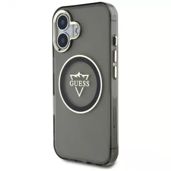 Husă MagSafe Guess IML Metal Mountain Logo pentru iPhone 16 (neagră)