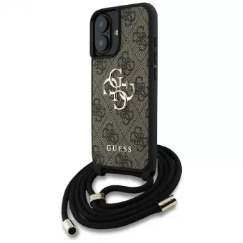 Husă crossbody Guess 4G Big Logo Cord Strap pentru iPhone 16 Plus - maro