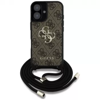 Husă crossbody Guess 4G Big Logo Cord Strap pentru iPhone 16 Plus - maro