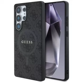 Guess Leather 4G Colored Ring Classic Logo MagSafe husă pentru Samsung Galaxy S25 Ultra, neagră