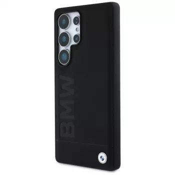 BMW Leather Big Wordmark husă pentru Samsung Galaxy S25 Ultra neagră