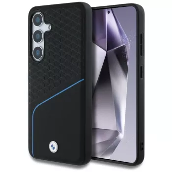BMW Leather Textured și Smooth MagSafe husă pentru Samsung Galaxy S25 neagră