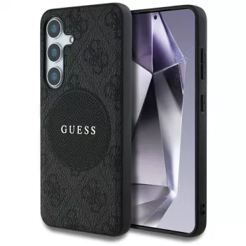 Husă MagSafe Guess 4G Round Patch Classic Logo pentru Samsung Galaxy S25+ (neagră)