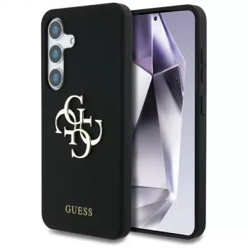Husă Guess Silicone Big 4G Logo Bottom Script pentru Samsung Galaxy S25, neagră