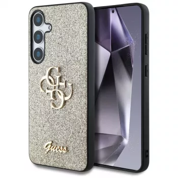 Carcasă spate Guess Fixed Glitter Big 4G Metal Logo pentru Samsung Galaxy S25 - auriu
