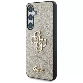 Carcasă spate Guess Fixed Glitter Big 4G Metal Logo pentru Samsung Galaxy S25 - auriu