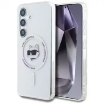 Husă MagSafe Karl Lagerfeld Button Choupette Head Printed Logo pentru Samsung Galaxy S25, albă