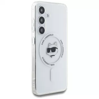 Husă MagSafe Karl Lagerfeld Button Choupette Head Printed Logo pentru Samsung Galaxy S25, albă