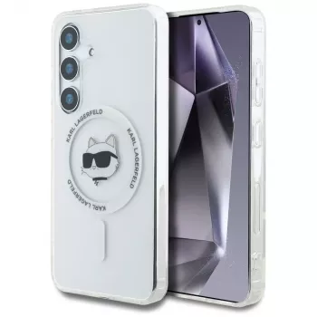 Husă MagSafe Karl Lagerfeld Button Choupette Head Printed Logo pentru Samsung Galaxy S25+, albă