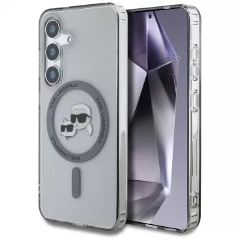 Husă MagSafe KARL LAGERFELD Button Karl & Choupette Heads Printed Logo pentru Samsung Galaxy S25, neagră